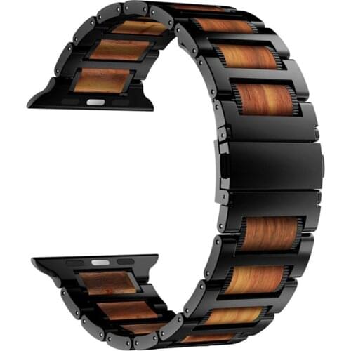 Stainless Steel bracelet for apple watch band 44mm 42mm 40mm 38mm 5/4/3/2/1 iwatch atural Wooden Link Bracelet Accessories