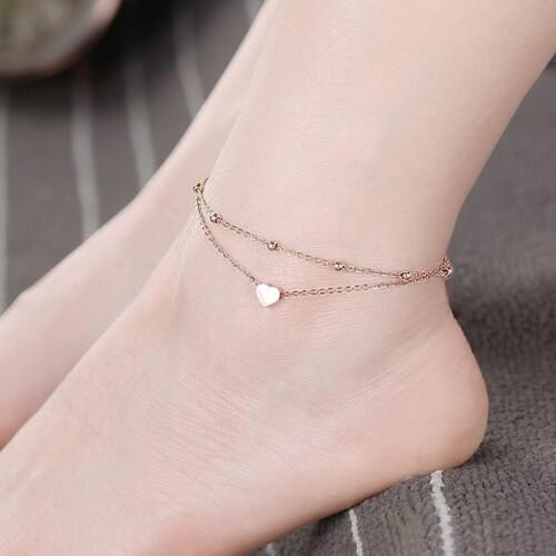 USTAR Stainless Steel Chain Heart Anklet Bracelet Adjustable Foot Jewelry Anklets For Women Summer Sandals No fading