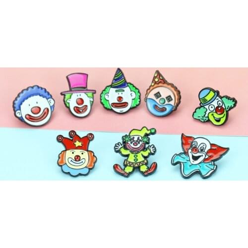 Cartoon Clown Enamel Custom Pins 8 Designs Cute Badges Brooches For Bags Clothes Lapel Pin Jewelry Gift For Kids Friends