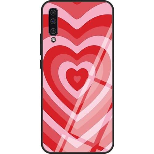 RED HEART LATTE Tempered Glass Phone Case For Samsung A12 A32 A52 A72 A51 A71 A31 A40 A50 A70 A20e A21S