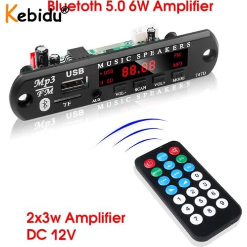 DC 5V 12V Handsfree Bluetooth 5.0 6W Amplifier MP3 Player Decoder Board Car FM Radio Module Support FM TF USB AUX Audio Module