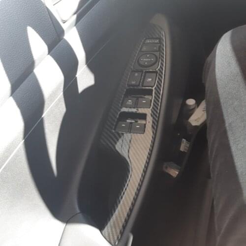 For Hyundai Tucson 2015-2019 2020 Carbon Fiber Window Lift Button Switch Cover Trim Door Armrest Panel Frame Car Accessories