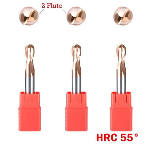 Radium R2.5mm R3mm R4mm HRC55 2 Flute Tungsten Carbide CNC Router Cutting Tool Ball Nose End Mill Milling Cutter