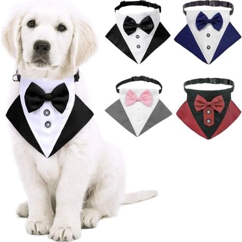 Dog Tuxedo Bandana Collar Pet Wedding Bow Tie Scarf Adjustable Dog Neckerchief Bowtie Collar Black Pet Formal Costume for Puppy