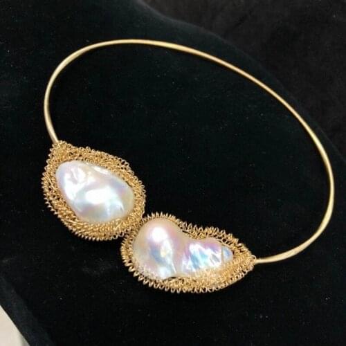 Hot sell Big double baroque fireball pearl handmade necklace,natural white real pearl cultured luxury women jewelry female