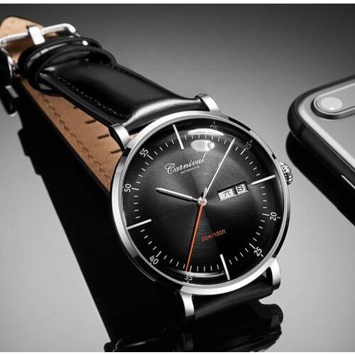 Carnival Mechanical Automatic Watch Men Reloj Hombre Leather Strap Mens Watches Top Brand Luxury Waterproof Gold Wristwatch