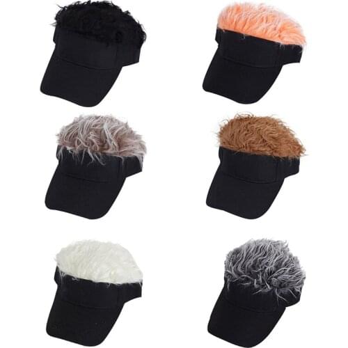Hair Sun Visor Caps with Fake Hair Wig Novelty Unisex Baseball Hat Cap Sport Hats