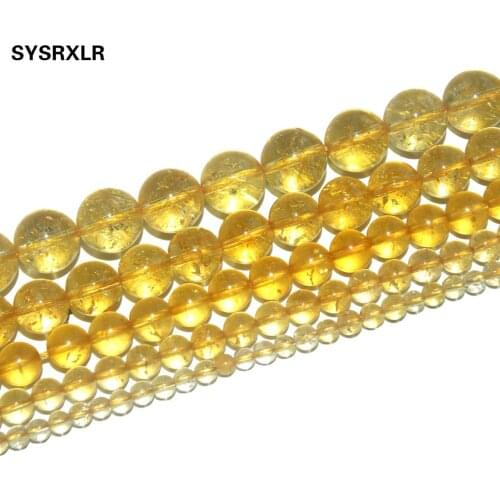 Free Shipping Natural Stone Beads Citrines Crystal Yellow Quartz Round Beads For Jewelry Making DIY Necklace 4/6/ 8/10/12 MM