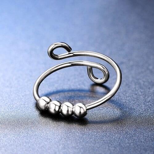 Spinning Anxiety Ring With Beads For Women Adjustable Fidget Rings Spinner Stress Relieving Jewelry Gift Wholesale R498