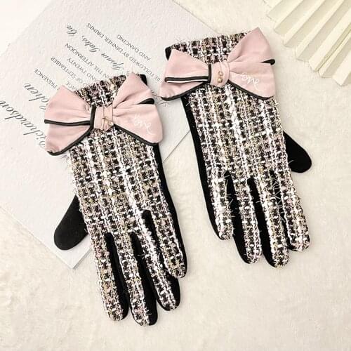 Fashion Gloves Women Winter 2020 Brand Bow Cashmere Full Finger Mittens Female Touch Screen Driving Gloves Guantes