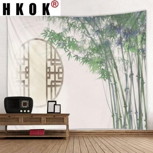 HKOK Cartoon BambooLandscape Tapestry Hanging Covering Rugs Background Cloth Beach Mat Blanket Art Bedroom Living Home Decor
