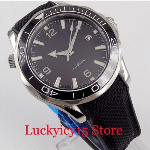 BLIGER Automatic Men Watch Sapphire Glass Date Window Black Dial Nologo Dial MINGZHU/MIYOTA Movement Rubber Strap