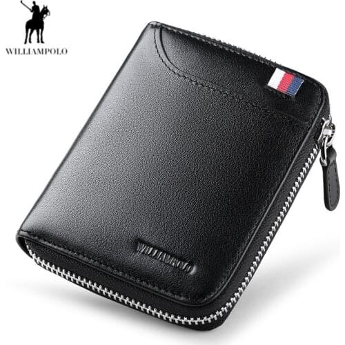 WILLIAMPOLO Luxury Brand Hight Genuine Leather Men Wallet Business casual mens wallet full Zip Coin Pocket Purse Mens Card Purs