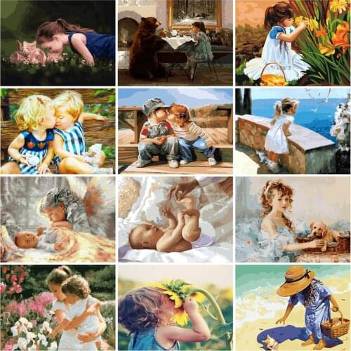 HUACAN Oil Painting By Numbers Girl Hand Painted Paintings Drawing On Canvas Art Gift DIY Pictures By Number Kid Kits Home Decor