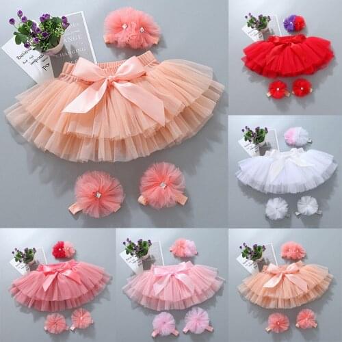 2020 New Toddler Child Baby Girls Mesh Bowknot Hair Band Foot Strap Princess Skirt Multi-layer lace tutu baby girl clothes