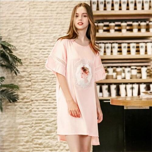 2022 New Short Satin Nightgown Women Sweet Girl Lounge Cute Nightdress Sleepwear Half Sleeve Casual Nightwear Sleepshirts AD542