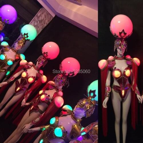 New Led Luminous Sexy Women Ballroom Costume LED DJ Nightclub Party Catwalk Show Party costume LED ball lamp helmet Stage Show