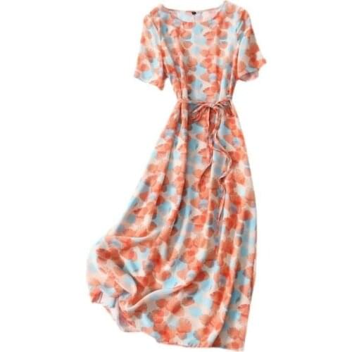 Lace Up French Harajuku CottageCore Dress Womens Summer 2021 New Fat Sister Large Loose Belly Covered Print Chiffon Skirt