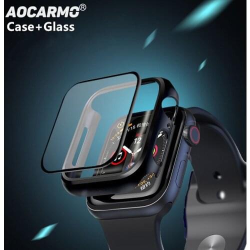 Aocarmo Screen Display Tempered Glass Film Protection 360 Full Cover Case For Apple Watch Series 1 2 3 4 5 38/42mm 40/44mm