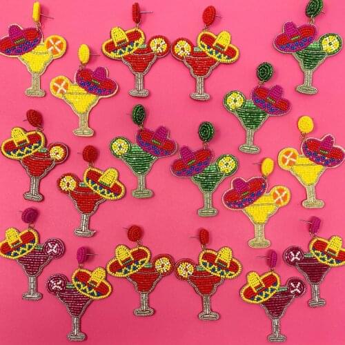 Vedawas INS Fashion Beaded Margarita Earrings for Women Boho Colorful Handmade Wine Glass Drop Earrings Accessories Jewelry Gift