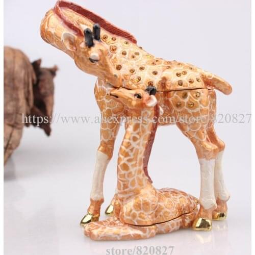 Giraffe Mom and Baby Jewelled Trinket Box Jewelry Box with Crystal Pill Box Giraffe Figurine Metal Giraffe Jewelry Trinket