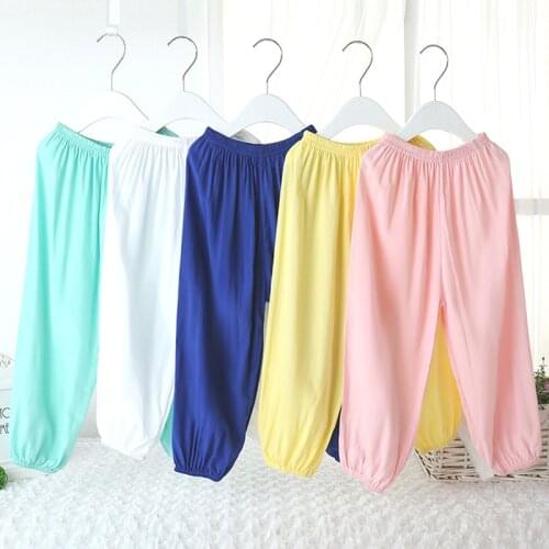 Childrens Bloomers Summer Boys Girls Mosquito-repellent Pants Pajamas Air-conditioning Pants Exercise Pants Cartoon Cotton Silk