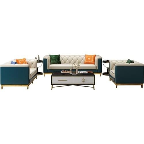 Modern light luxury leather sofa 123 combination living room simple small family art style stainless steel packaged furniture