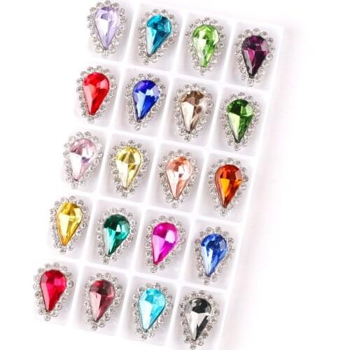 Glass crystal with rhinestones in Silver claw settings Slim water drop tear drop shape 20pcs/pack Sew on rhinestone diy trim