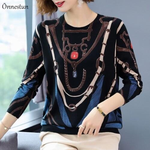 Print Sweater Women Spring Autumn New Korean Fashion Pullover Womens Sweaters Knitwear Tops Elasticity Sweater For Woman