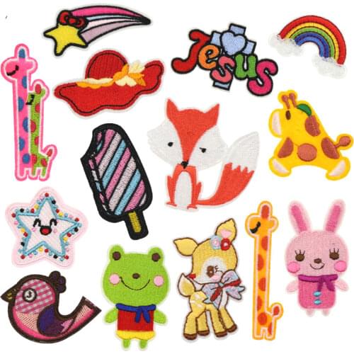 Iron on Fox Frog Giraffe Cartoon Patch for Children Clothes Kid Stripe Sewing Sticker on Clothing Patches on Wear DIY Girl Boy