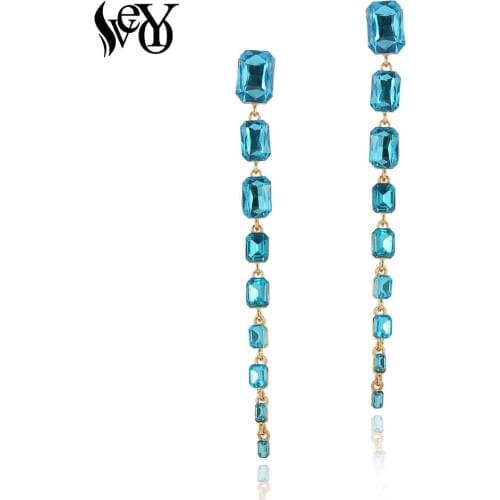 VEYO Square Crystal Long Dangle Earrings for Women Fashion 2019 New ZA Classic Drop Earrings Jewelry