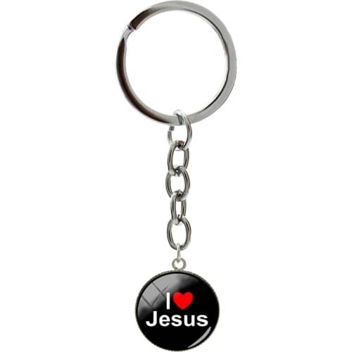 I Love Jesus Keychains Our Lady Of Guadalupe Glass Beads Key Rings Black Background 20mm Pendant Vintage Jewelrys