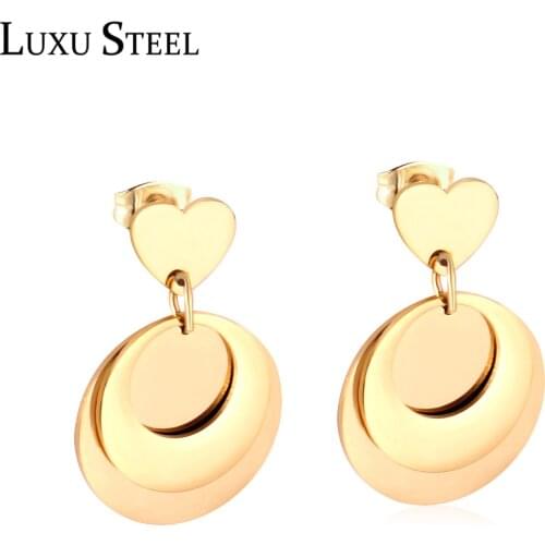 LUXUSTEEL Women Accessories Gold Color Round Shape Drop Earrings 2019 New Hyperbole Heart Dangle Jewelry Collier Party Gift