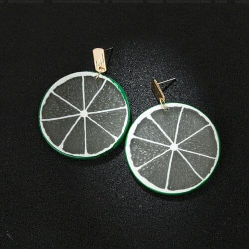 Women Trendy Round Geometric Resin Fruit Lemon Hanging Dangle Drop Earrings