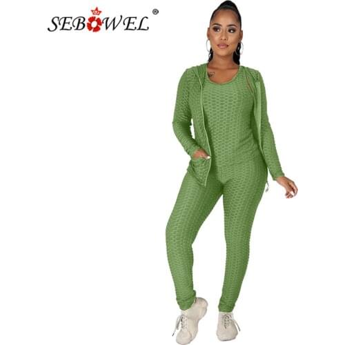 SEBOWEL Three Piece Outfits for Women Tracksuit Set Autumn Zip Up Hooded Coat + Tank Top + Pants Jogging Sweatsuits Clothes 4XL