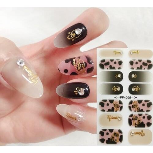 1pc Sexy Leopard Nail Art Sticker with 3D Rhinestones Decals Charming Glitter Full Coverage Wraps DIY Slider Manicure Decoration