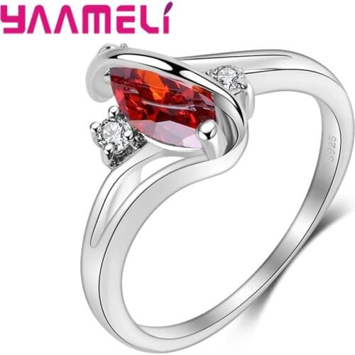 100% Real 925 Sterling Silver Bands Rings and Red CZ Cubic Zircon Wedding Engagement Finger Accessory for Women Ladies