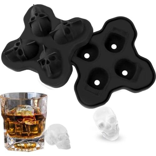 4 Grids 3D Skull Head Ice Cube Mold Halloween Skull Shaped Whisky Wine Ice Cube Tray Maker Chocolate Mould Bar Party Supplies