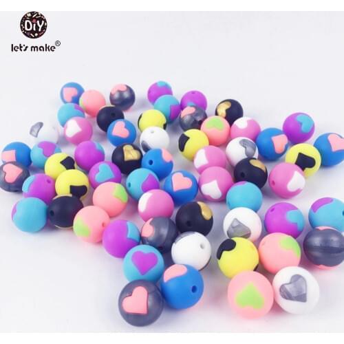 Lets make Silicone Teething Beads Heart Shape Baby Shower Toys Infant Montessori Toys 50pcs Chewable Baby Teether Silicone