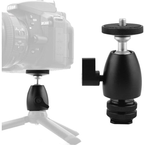 1/4 Screw Hole Tripod Head Adapter Mini Ball Head With Lock And Hot Shoe Adapter for LED Light Monitor/DSLR Cameras/Video Vlog