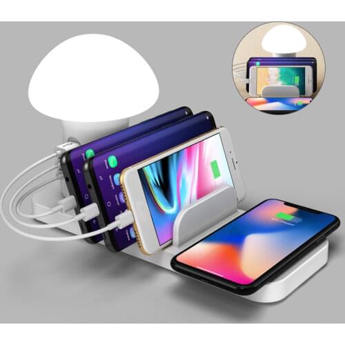 Wireless charger stand with lamp for iphone huawei xiaomi samsung qc3.0 quick charging station usb chager dock EU US UK AU Plug