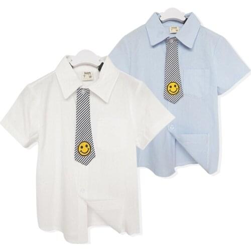 Childrens Clothing Baby Boys and Girls Shirt Kids Tie Turn-down Shirt Baby Boys Short Sleeve Tee Shirt Clothes Kids Blouse 2-8Y