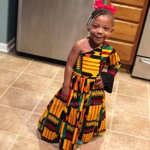 Kids Girl African Boho Style Dresses Children Princess Print Evening Formal Dress Carnival Party Stage Performance Outfit Skirts