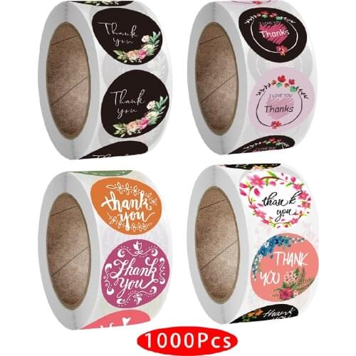1000Pcs Kawaii Cute Flower Thank You Sticker Seal Label Scrapbooking Aesthetic Circle Back to School Material Accessory Journal