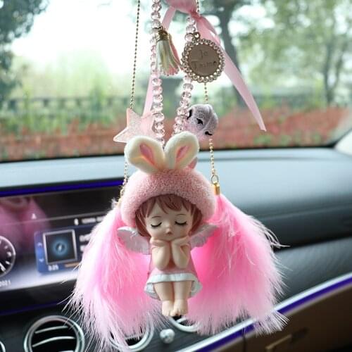 Angel Figure Toys Anime Interior Hanging Ornament Cartoon Fur Feather Car Padent Key chain Decoration For Women Girls D889