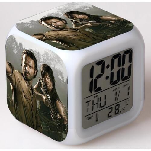 The Walking Dead Movie Figurines LED Colorful Flash Touch Light Temperature Alarm Clock PVC Action Figure Toys