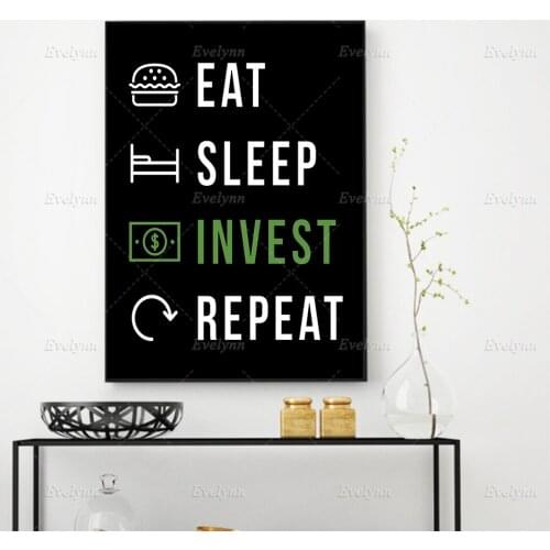 Eat Sleep Invest Repeat Motivational Quote Painting Poster And Print On Canvas Wall Art Picture For Living Room Home Decor Frame