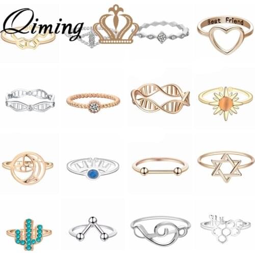 Geometric Fashion Ring Womens Molecule Science DNA Ring Gold fashion Alloy CZ Crystal Statement Jewelry Hexagram Cheap Rings