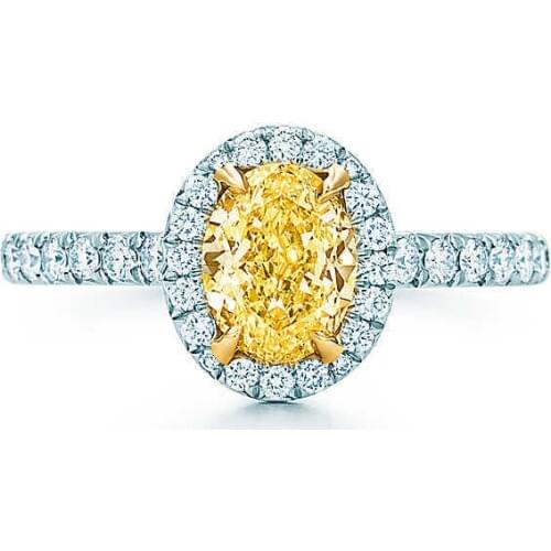 18K Gold Egg Round Style Excellent 1Carat Simulate Diamonds Women Engagement Ring Best Propose Pure Gold Party Gift For Girl