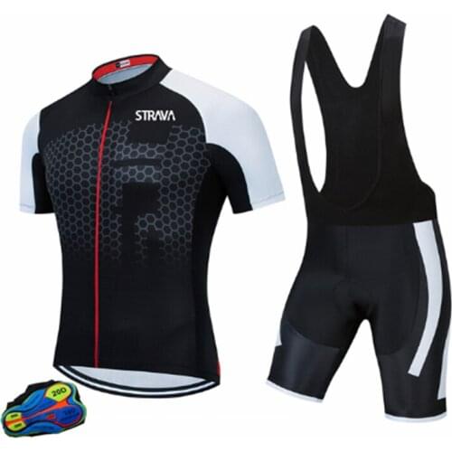 STRAVA Cycling Jersey Set Breathable Bicycle Clothing Riding Bike Clothes Short Sleeve Sports Quick Dry Breathable MTB Bicycle